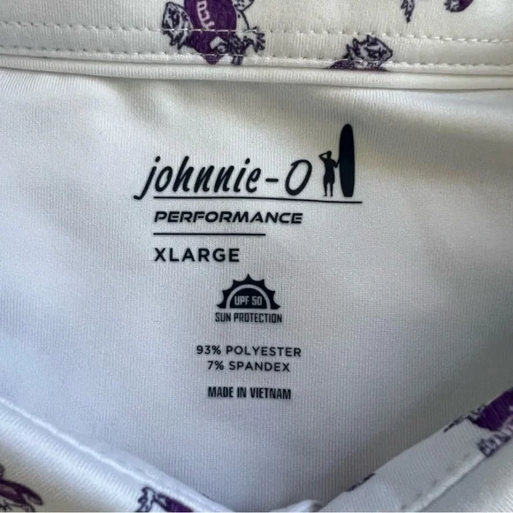 Johnnie-O Polo Shirt TCU Logo All Over Print White Purple Short Sleeve Men’s XL - Picture 5 of 15